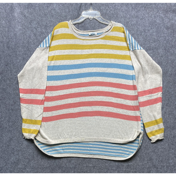 Sundance Sweater Womens Large Multicolor Striped Crewneck Pullover High Low Hem - Picture 1 of 8
